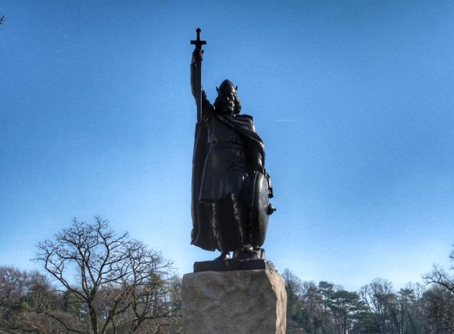 Statue of warrior with sword