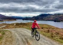gravel biking next to a lake