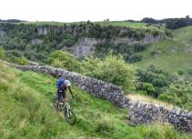 Mountain biker on hillside path