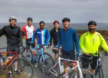 Cycling group in outdoor hills