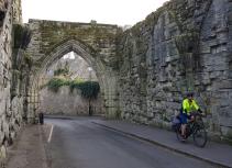 Cycling on narrow stone street