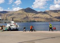 Ferry terminal bike and mountains