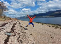 Jumping man lake shore
