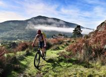 Mountain biker in morning mist