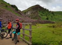Mountain biking group on bridge